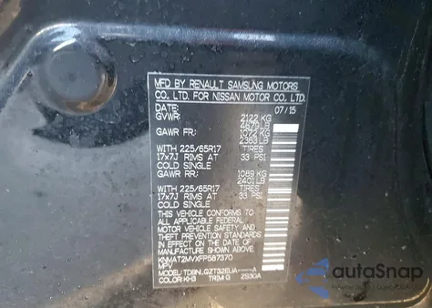 2015 Nissan Rogue S z USA, uszkodzony, nr VIN KNMAT2MVXFP587370